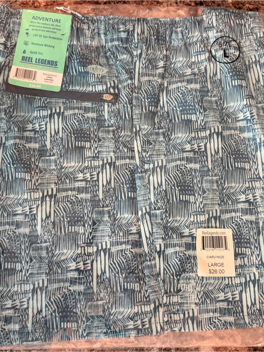 Reel Legends Ladies Blue Patterned Dri-Fit Shorts  - Large